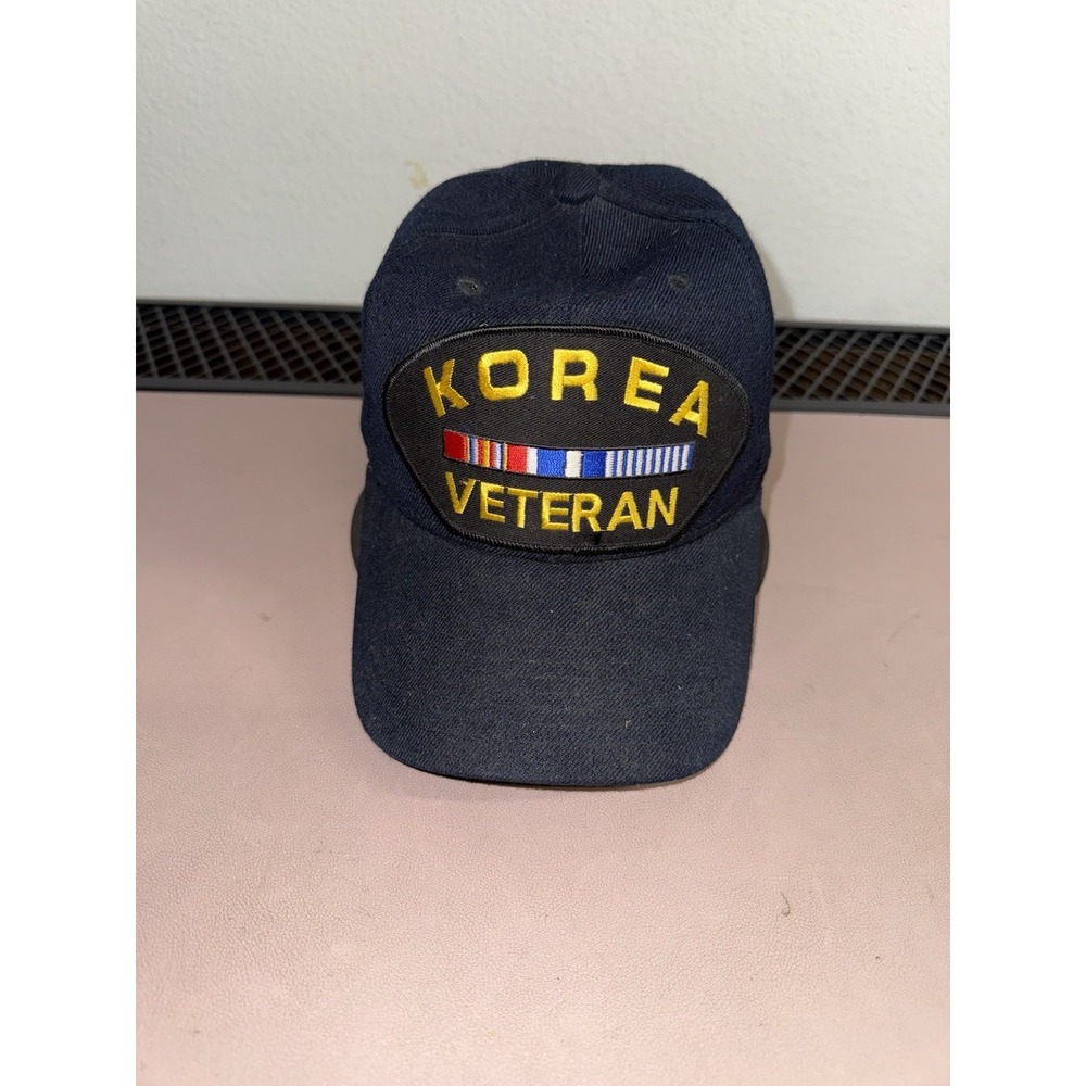 Korea Veteran Hat Navy‎ Blue Embroidered Military Cap One Size Wool Blend